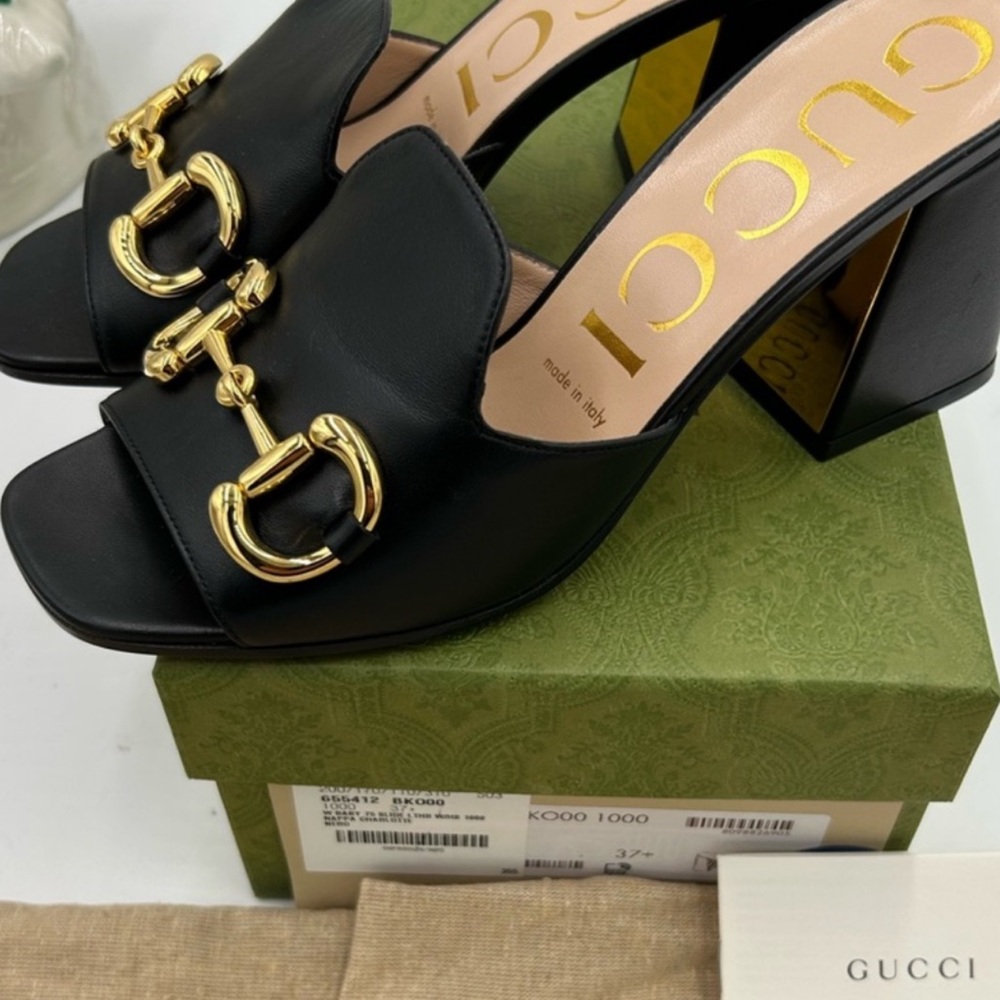 Women's Gucci Leather Mules with Gold Horsebit - Picture 4 of 9